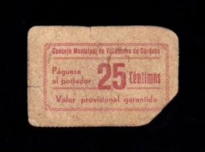 F.C. VILLANUEVA DE CÓRDOBA (CÓRDOBA) , 25 CÉNTIMOS , B/C+ , PICO ROTO . - Imagen 1 de 2