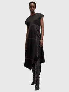 All Saints Agnes Panelled Asymmetric Midi Dress, Black, 10 - Picture 1 of 5