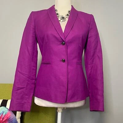 Chaqueta Blazer Traje Tahari Púrpura Lino Sastre 2 Foto 1 de 4
