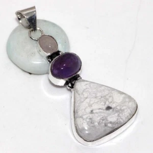 Howlite Amethyst Pendant Handmade Ethnic Gemstone Super Gift Size 2.3" GW - Picture 1 of 3