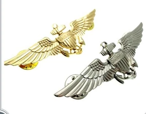 1Pair Metal US Navy Pilot Wings Badge Pins Golden & Silvery - Picture 1 of 5
