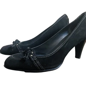 Stuart Weitzman Women's Size 9M Black Suede 3 " Heel Shoe Pumps Silver Hardware - Picture 1 of 12