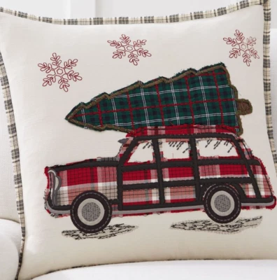 Pottery Barn All The Way Home Embroidered 20" Square Pillow Cover Christmas Tree - Image 1 of 4