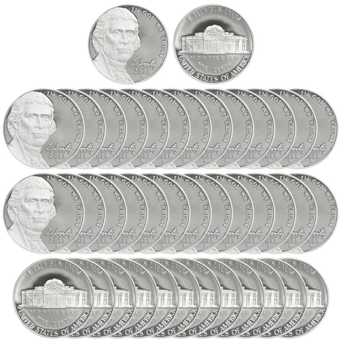2011 S Jefferson Nickel Gem Deep Cameo Proof Roll 40 US Coins Cover