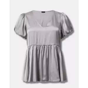 Camicia Torrid raso collo a V puff manica corta taglia 4/4X nuova con etichette nuova - Foto 1 di 10