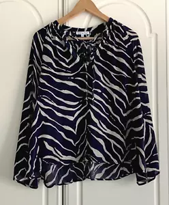 Lily and Lionel Zebra Print Black & Beige 100% Silk Bell Sleeve Blouse Size M - Picture 1 of 6