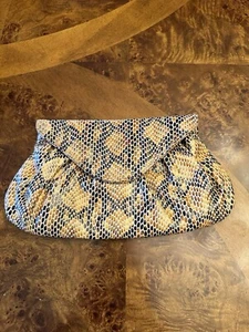 LAUREN MERKIN EVE PYTHON EMBOSSED PLEATED FOLD OVER  CLUTCH  BAG MADE IN NYC - Picture 1 of 18