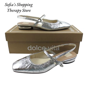 Dolce Vita Slingback Rianne Mary Jane Flats Silver Distressed Leather US SZ 7.5 - Picture 1 of 11
