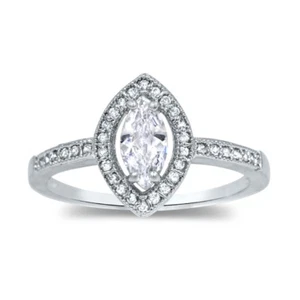 Marquise Cut 925 Sterling Silver CZ Halo Ring Wedding Engagement Solitaire Frame - Picture 1 of 3