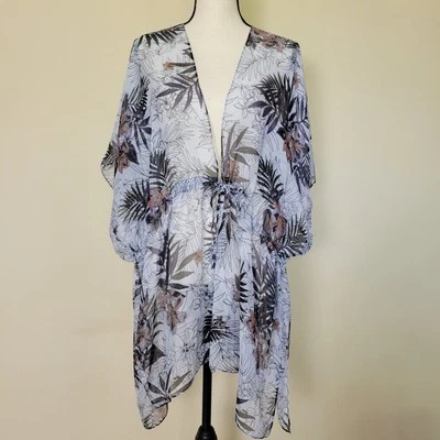 Steve Madden OSFM Kimono Ajustable Envoltura Cubierta Transparente Corbata Frontal Tropical Playa Foto 1 de 4