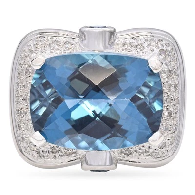 Anillo de cóctel de diamantes y topacio de 10,6 quilates de oro blanco de 14 k Foto 1 de 4