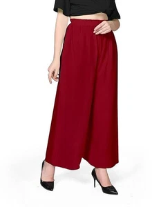 Damen Viskose Plazzo Haremshose Bollywood-Stil Relaxed Fit Palazzo weinrot - Bild 1 von 4