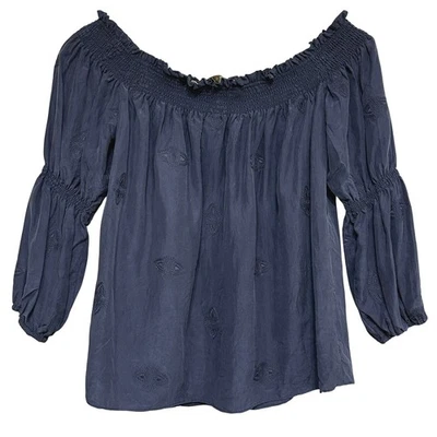 Blusa Marie Oliver Bordada 100% Seda Hombro Descubierto Mujer S Boho Femenina Foto 1 de 4