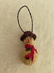 Vintage geflochtener Stroh Schneemann Weihnachtsschmuck Dekoration - Bild 1 von 3