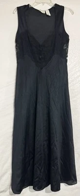 Adonna винтажный 1980-х черный нейлона кружева отделки Sz M длинный Sissy пуловер скольжения ночная рубашка - Изображение 1 из 4