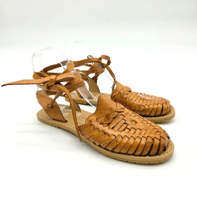 复古 Huaraches 凉鞋 7 码美国 23 MEX 系带皮革墨西哥女式 — 第 1/4 张图片
