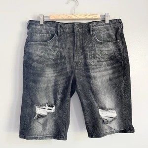 Prps Challenger Straight Leg Shorts Men’s Black Denim Distressed Faded 34 - Picture 1 of 12