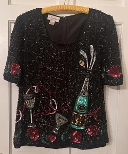 Vintage Lawrence Bazar Pailletten Champagner Feier Silvester Top Bluse 1X - Bild 1 von 5