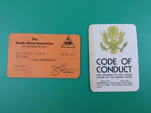 4th Armored Division Deeds Alone Association Card and Code of Conduct Fourth - Picture 1 of 5