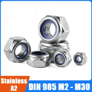 Nyloc Nuts STAINLESS STEEL A2 M2 M3 M4 M5 M6 M8- M30 Type T DIN 985 Nylock Nylon - Picture 1 of 10