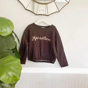 Zara Girls Brown Metallic Sequin Graphic Sweatshirt Girls Size 6 - Picture 1 of 11