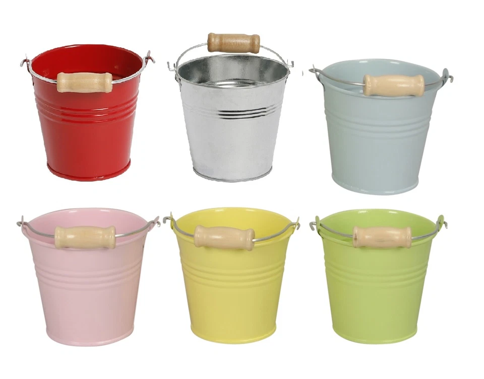 Deko Zinkeimer klein mit Henkel und Holzgriff 8,5 x 8 cm - Bild 1 von 1