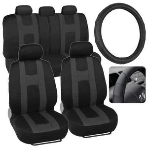 Rome Sport Car Seat Cover & Synth Leather Steering Wheel Cover - Charcoal Set - Picture 1 of 12
