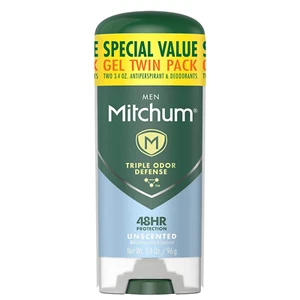 TWIN PACK Mitchum Men Antiperspirant Gel Deodorant Triple Odor Defense Unscented - Picture 1 of 9