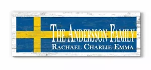 Personalized Swedish Family Name Sign Customized Sweden Flag Sign Rustic Décor - Picture 1 of 3