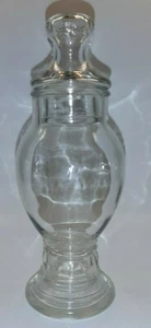 TALL VINTAGE CLEAR GLASS APOTHECARY VANITY JAR WITH LID 10"H - Picture 1 of 6