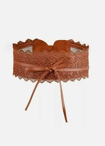 Women's Obi Belt Wide Lace Waist Band Faux Leather Cinch Tie up One Size Boho  - Picture 1 of 5