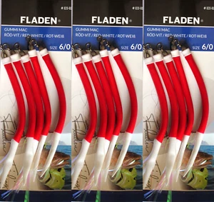 15 Fladen Sand Eels Gummi Mac 6/0 Cod Red 3 pks of 5 Lures Wreck Sea - Picture 1 of 9