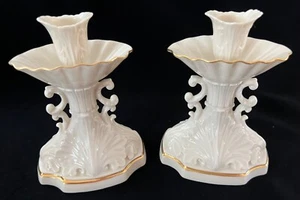 Pair of Lenox Aquarius Candlestick Holders w/24k Gold Trim~True classics! - Picture 1 of 4