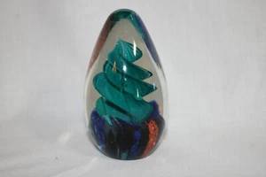 Art Glass Paperweight Swirl Egg Shape - Picture 1 of 12