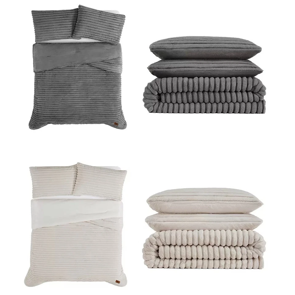 Frye 2" Solid Channel Luxury Faux Fur Comforter 3 Piece King Set, Reversible - Image 1 of 1