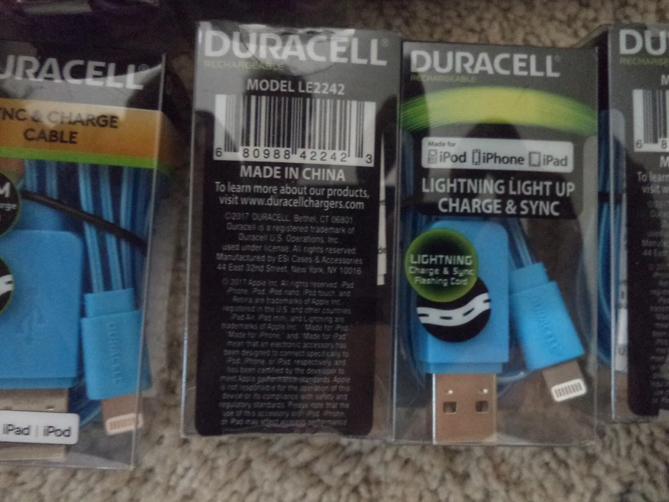 DURACELL MICRO USB LIGHTING LIGHT UP CHARGE SYNC CABEL iPhone pad  I pod LE 2242 - Image 1 of 1