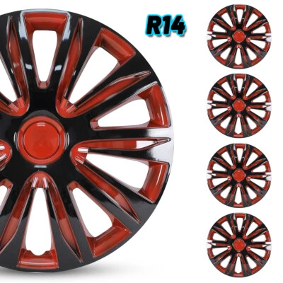 14" Set of 4 Wheel Covers Hubcaps Snap On Full Hub Caps Red For R14 Tire & Rim - Image 1 of 4
