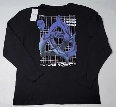 NWT Jack & Jones Jormeta Drip Long Sleeve Crewneck Black Tshirt Men's Sz XXL  - Image 1 of 4