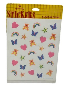 Vintage Hallmark Stickers Rainbow Heart Bear Butterfly Star Pastel 4 Sheets New - Picture 1 of 3