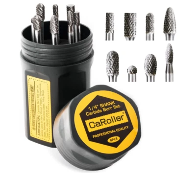 Carbide Burr Set 1/4" Shank 8PC Double Cut Die Grinder Rotary Tool Cutting Bu... - Image 1 of 4
