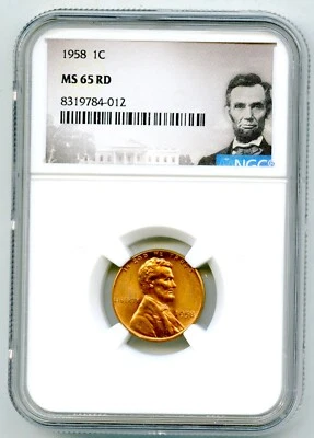 1958 1C LINCOLN CENT NGC MS 65 RD WHEAT PENNY KM#132 - Image 1 of 2