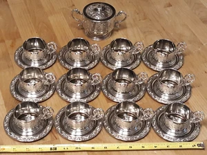 Victorian Italy 800 Silver Plate Bridal Set OF 12 Demitasse, 12 Saucers & sugar - Picture 1 of 23
