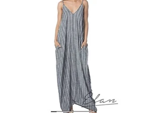 NWT Elan Gray & White Stripes Pockets Adjustable Straps Cover Up/Maxi Dress - Picture 1 of 7