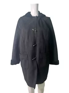BHS Jacket Coat Size 20 Womens EU48 Black Faux Suede trench Hooded Pockets * - Picture 1 of 14