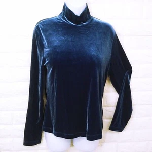 Vintage 90s NWT Lands End Velour Mock Turtleneck Knit Top -M Shimmery Sapphire - Picture 1 of 10