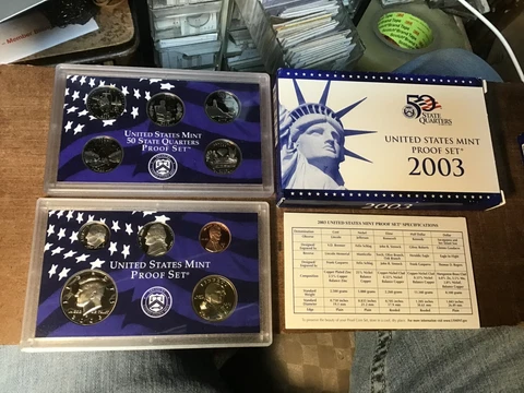 2003 US MINT PROOF SET, BOX & COA, 11 COINS, Proof State Quarters, At Wholesale Cover