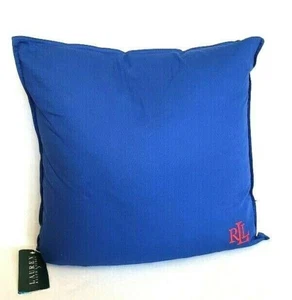 RALPH LAUREN ROYAL BLUE THROW PILLOW RED MONOGRAM RLL 20X20 WATERFOWL FEATHERS - Picture 1 of 5