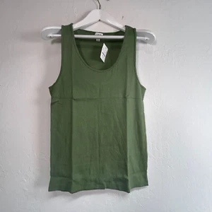 J.Crew Women's Ribbed Cotton Tank Top Large Green Scoop Neck AY276 Casual New - Picture 1 of 6