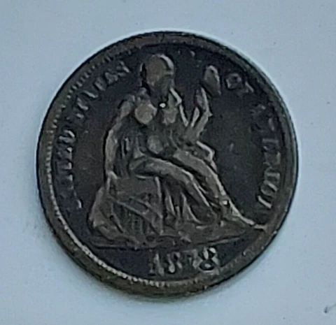 1878 P Seated Liberty w/Legend Fine/Very Fine 10 Cent Dime Cover