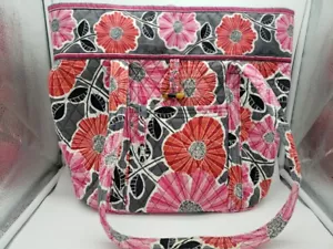 VERA BRADLEY TOTE PURSE BAG WOMEN'S GREY PINK ORANGE AND BLACK MODERN FLORAL... - Picture 1 of 10